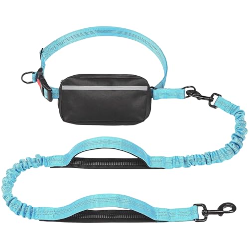 Elastischer stoßdämpfender Hundegürtel mit abnehmbarer, wasserdichter Aufbewahrungstasche und 360-Grad-Drehclip zum Laufen, elastische Hundeleinen von LfrXtra