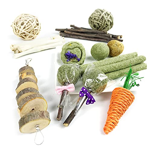 LfrXtra 31 Stücke Kaninchen Kauen Spielzeug Hängende Holzblöcke Für Heu Behandelt Kugeln Graskauen Sticks Für Eichhörnchen Kleine Haustierzähne Mahlen von LfrXtra