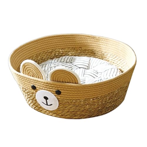 LfrXtra Katzenbetten, Haustierbett, gewebter Korb mit abnehmbarem Kissen, Cartoon-Bär-Themenkorb, Hundekorb, abnehmbares Kissennest LfrXtra Katzenbetten, Haustierbett, gewebter Korb mit abnehmbarem Kissen, Cartoon-Bär-Themenkorb, Hundekorb, abnehmbares Kissennest von LfrXtra