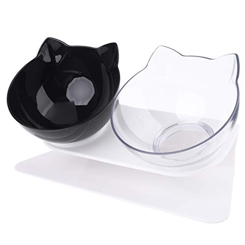 LfrXtra Schwarz und Weiß Katzennäpfe, 15° geneigte Katzennäpfe, abnehmbarer Katzenfutter- und Wassernapf, leicht zu reinigen, abnehmbarer Katzennapf (schwarz + weiß) von LfrXtra