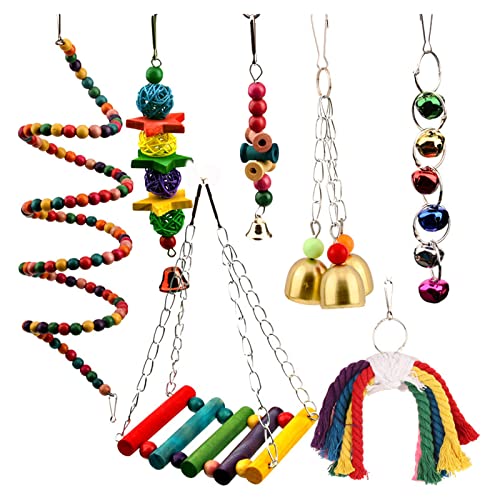 Vogelspielzeug für Papageien, Kauspielzeug, Schaukelleiter, Sitzstange, Glocken, Seil für kleine Vögel, Verbesserung der körperlichen und körperlichen Vogelspielzeug für Papageien, Kauspielzeug, Schaukelleiter, Sitzstange, Glocken, Seil für kleine Vögel, Verbesserung der körperlichen und körperlichen von LfrXtra