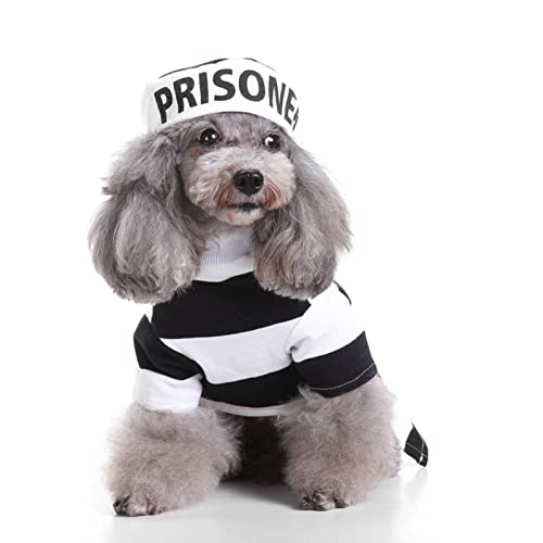 Hunde-Halloween-Kostüme, Polizei-/Gefangenenuniform-Set, Hundebräuche für Halloween, Hundekostüm, Kostüm für Welpen, mittelgroße Hunde, Halloween-Anziehparty(B,M) von Lfzhjzc
