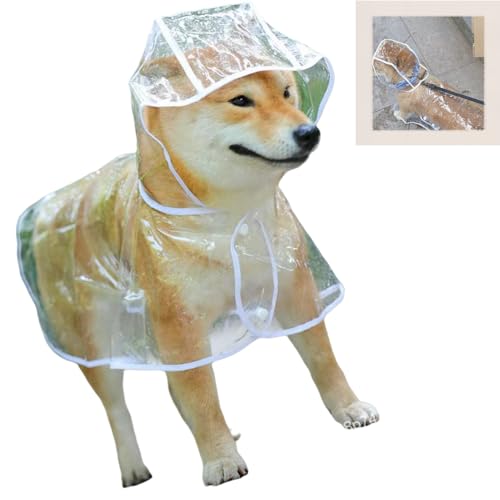 Regenjacke Hund,transparent PVC Hunderegenmantel,Regenmantel Hund Haustier-Regenmantel mit Kapuze,leicht Regenmantel,für kleine, mittelgroße Hunde,Zurück Lange 36cm von LiJuanWang