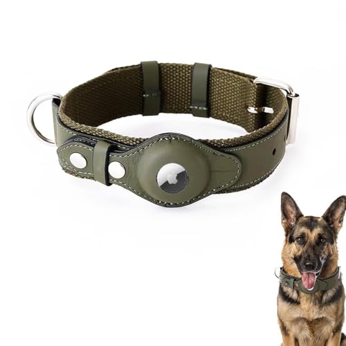LiRui.R AirTag Verstellbares Hundehalsband aus weichem Leder für AirTag bietet doppelten Schutz und Haltbarkeit für Kleine Mittlere und Große Hunde(Grün,M) von LiRui.R