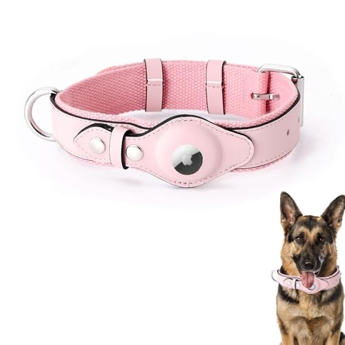 LiRui.R AirTag Verstellbares Hundehalsband aus weichem Leder für AirTag bietet doppelten Schutz und Haltbarkeit für Kleine Mittlere und Große Hunde(Rosa,L) von LiRui.R