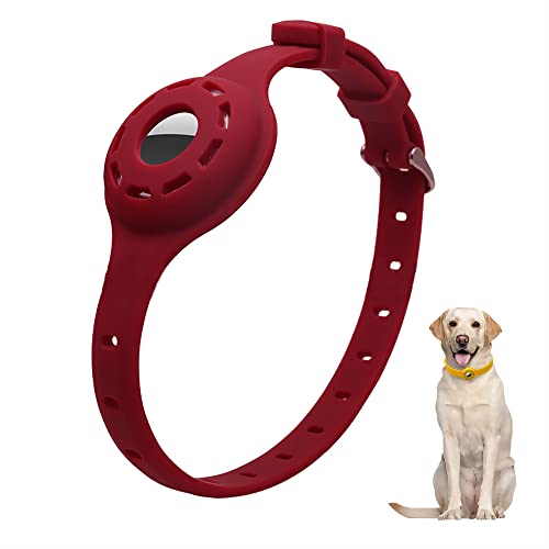 LiRui.R Airtag Protector Silikon Leuchthalsband Einstellbare Verlustprävention Auffälliges Haustierhalsband für Katzen und kleine bis mittlere Hunde(Burgunderrot) von LiRui.R