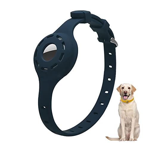 LiRui.R Airtag Protector Silikon Leuchthalsband Einstellbare Verlustprävention Auffälliges Haustierhalsband für Katzen und kleine bis mittlere Hunde(Dunkelblau) von LiRui.R