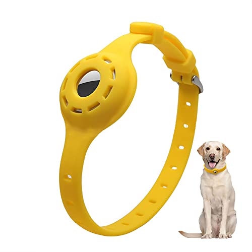 LiRui.R Airtag Protector Silikon Leuchthalsband Einstellbare Verlustprävention Auffälliges Haustierhalsband für Katzen und kleine bis mittlere Hunde(Gelb) von LiRui.R