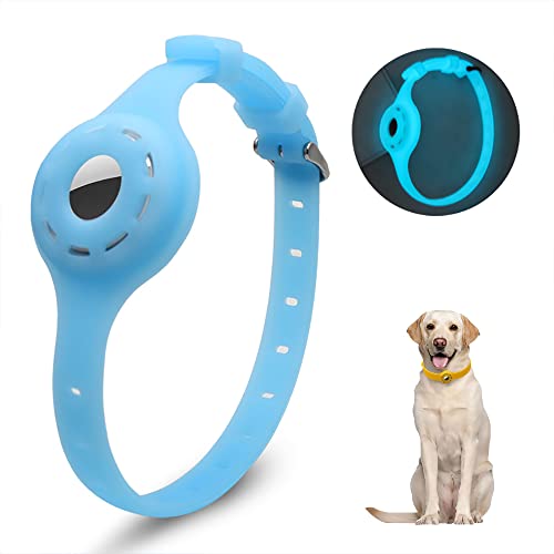 LiRui.R Airtag Protector Silikon Leuchthalsband Einstellbare Verlustprävention Auffälliges Haustierhalsband für Katzen und kleine bis mittlere Hunde(Leuchtblau) von LiRui.R