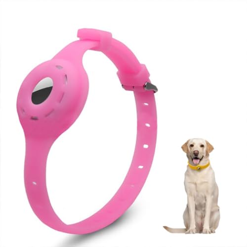 LiRui.R Airtag Protector Silikon Leuchthalsband Einstellbare Verlustprävention Auffälliges Haustierhalsband für Katzen und kleine bis mittlere Hunde(Leuchtrosa) von LiRui.R