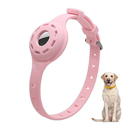 LiRui.R Airtag Protector Silikon Leuchthalsband Einstellbare Verlustprävention Auffälliges Haustierhalsband für Katzen und kleine bis mittlere Hunde(Rosa) von LiRui.R