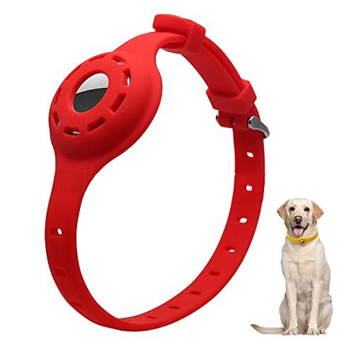 LiRui.R Airtag Protector Silikon Leuchthalsband Einstellbare Verlustprävention Auffälliges Haustierhalsband für Katzen und kleine bis mittlere Hunde(Rot) von LiRui.R