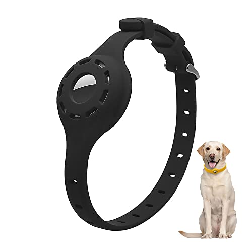 LiRui.R Airtag Protector Silikon Leuchthalsband Einstellbare Verlustprävention Auffälliges Haustierhalsband für Katzen und kleine bis mittlere Hunde(Schwarz) von LiRui.R