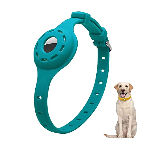 LiRui.R Airtag Protector Silikon Leuchthalsband Einstellbare Verlustprävention Auffälliges Haustierhalsband für Katzen und kleine bis mittlere Hunde(Seeblau) von LiRui.R
