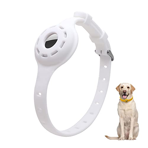 LiRui.R Airtag Protector Silikon Leuchthalsband Einstellbare Verlustprävention Auffälliges Haustierhalsband für Katzen und kleine bis mittlere Hunde(Weiß) von LiRui.R