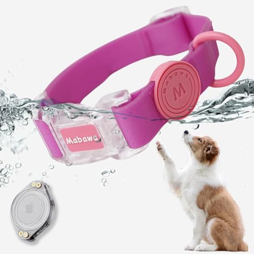 LiRui.R Airtag Wasserdichtes Hundehalsband Wasserdichtes AirTag Halter Leichtes Haltbares Haustier Tracking Halsband für Hunde und Katzen(Rosa,L) von LiRui.R
