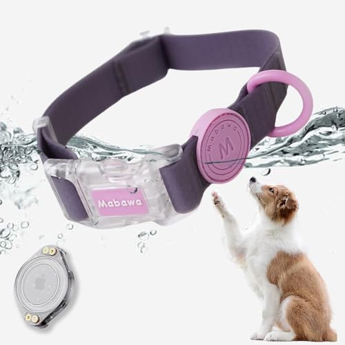 LiRui.R Airtag Wasserdichtes Hundehalsband Wasserdichtes AirTag Halter Leichtes Haltbares Haustier Tracking Halsband für Hunde und Katzen(Violett,S) von LiRui.R