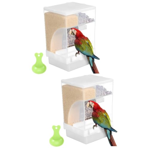 2 Sets Papageien-Vogel-Futterstation, doppelte Fächer, transparenter Vogelfutterhalter, Papageien-Futterschale mit Löffel von LiTaiJingNice