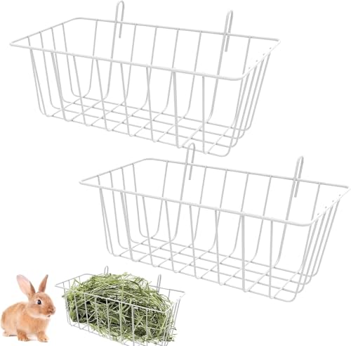 Kaninchen-Futterspender aus Metall, zum Aufhängen, für kleine Tiere, Chinchillas, Kaninchen, Meerschweinchen (2 Stück/Weiß) von LiTaiJingNice