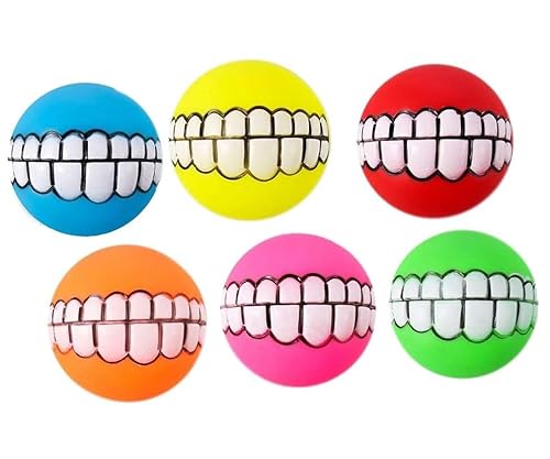 LiTaiJingNice Lustiger Hundezahnball, Latex-Spielzeugball mit lustigem Zahnmuster und quietschendem Geräusch, 6 Stück von LiTaiJingNice