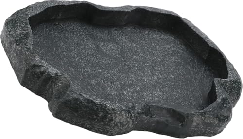 Reptilien-Futternapf, Steinharz, Wasserschale für Schildkröten, für Schlange, Skorpion, Eidechse, Krabben (Grau, 18 x 14 x 2 cm) von LiTaiJingNice