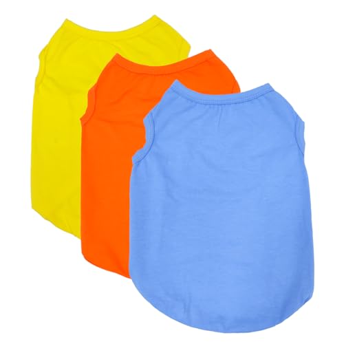 3 Stück Hunde-Shirts für Kleine Hunde Sommer Weiche Baumwolle T-Shirt,Hund Soft Tank Top Ärmellose Weste Hund T-Shirt für kleine mittelgroße Hundekatze Kleidung (Orange, Gelb, Hellblau (M) von Liamcute