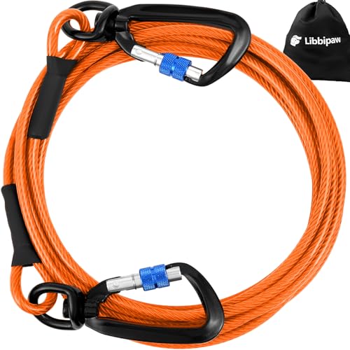 Hundeleine, 3 m, Bruchfestigkeit, robuste Hundeleine mit abschließbarem Drehhaken für Hof und Außenbereich, Kau- und rostfreies Laufkabel für mittelgroße und große Hunde, 3 m Hundeleine, 3 m, Bruchfestigkeit, robuste Hundeleine mit abschließbarem Drehhaken für Hof und Außenbereich, Kau- und rostfreies Laufkabel für mittelgroße und große Hunde, 3 m von Libbipaw