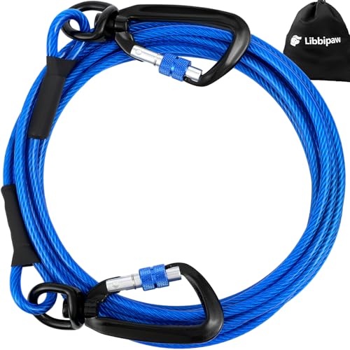 Hundeleine, 3 m, Bruchfestigkeit, robuste Hundeleine mit abschließbarem Drehhaken für Hof und Außenbereich, Kau- und rostfreies Laufkabel für mittelgroße und große Hunde, 3 m von Libbipaw