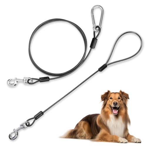 Kaufeste Hundeleine, 1,5 m, robustes Auslaufkabel für mittelgroße und große Hunde, abnehmbare, kurze Leine zum Trainieren von Zahnen, Welpen, wasserdichte Metall-Hundeleine aus beschichtetem Kaufeste Hundeleine, 1,5 m, robustes Auslaufkabel für mittelgroße und große Hunde, abnehmbare, kurze Leine zum Trainieren von Zahnen, Welpen, wasserdichte Metall-Hundeleine aus beschichtetem von Libbipaw