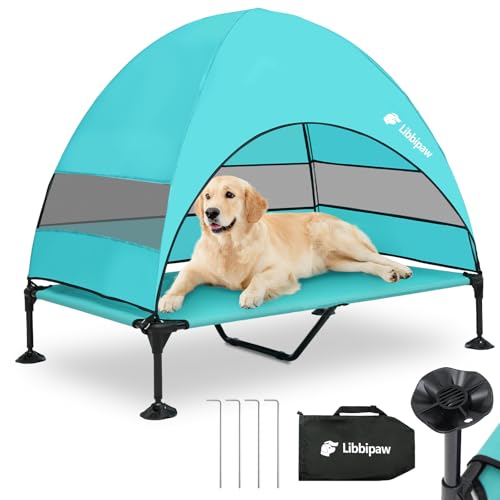 Outdoor Hundebett mit Baldachin und 4 winddichten Heringen, erhöhtes Haustierbett mit abnehmbarem Schattenzelt, wasserdichtes Design für große Hunde, Camping, Strand, Park, Hinterhof Outdoor Hundebett mit Baldachin und 4 winddichten Heringen, erhöhtes Haustierbett mit abnehmbarem Schattenzelt, wasserdichtes Design für große Hunde, Camping, Strand, Park, Hinterhof von Libbipaw