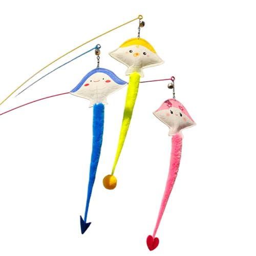 Libcflcc Kratzfestes Katzenspielzeug, interaktiver Devilfish-Teaser-Stick, Lange Stange, bissfest, mit Glöckchen-Ersatzkopf, unterhaltsam Zufällige Farbe von Libcflcc