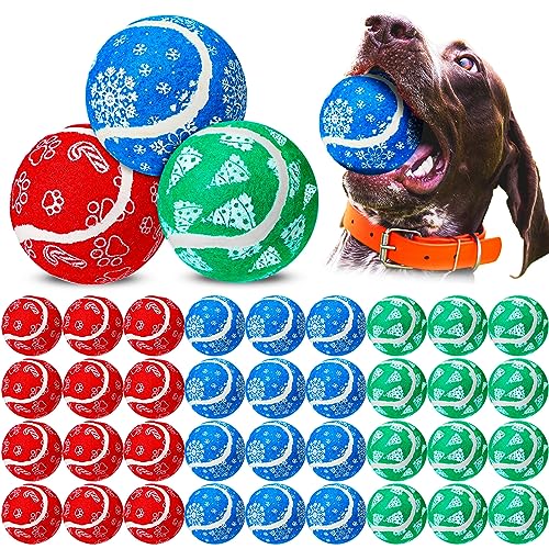 Libima 36 Stück Weihnachts-Tennisbälle für Hunde, 6,3 cm, Spielzeugball für kleine, mittelgroße und große Hunde, langlebiges Kauspielzeug für aggressive Hunde, Training, Fangen, 3 Stile von Libima