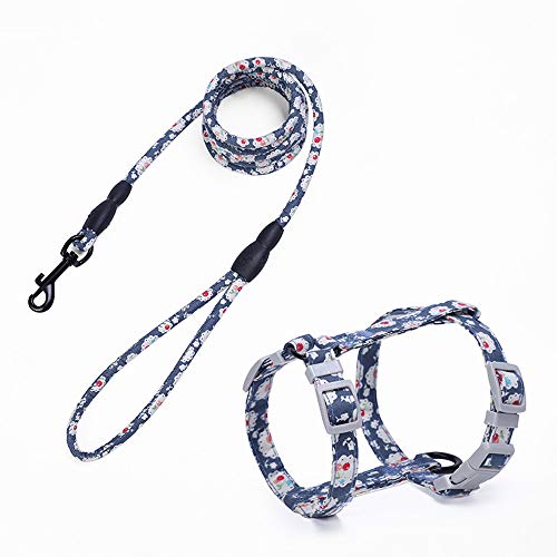 Lichi Hundeleine und Geschirr für kleine Hunde und Katzen, Blumenmuster, Marineblau Lichi Hundeleine und Geschirr für kleine Hunde und Katzen, Blumenmuster, Marineblau von Lichi