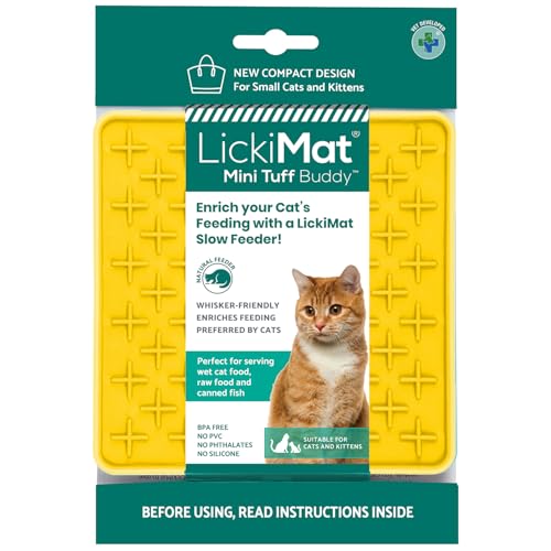 LICKIMAT Mini Tuff Buddy Futtermatte für Katzen, langsamer Futternapf für Katzen gegen Langeweile und Angstzustände bei Katzen, perfekt für Futter, Leckereien, Joghurt und Erdnussbutter, Lust von LICKIMAT