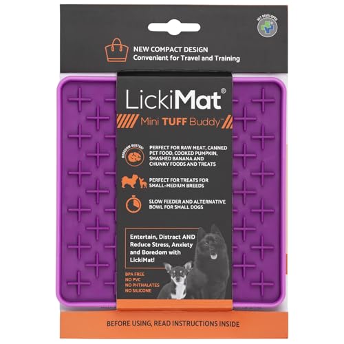 LickiMat Mini Tuff Buddy Hundefuttermatte, Slow Feeder LickiMat, Langeweile, Angstlinderung für Hunde, perfekt für Futter, Leckereien, Joghurt oder Erdnussbutter, lustige Alternative zu einem Napf - von LICKIMAT