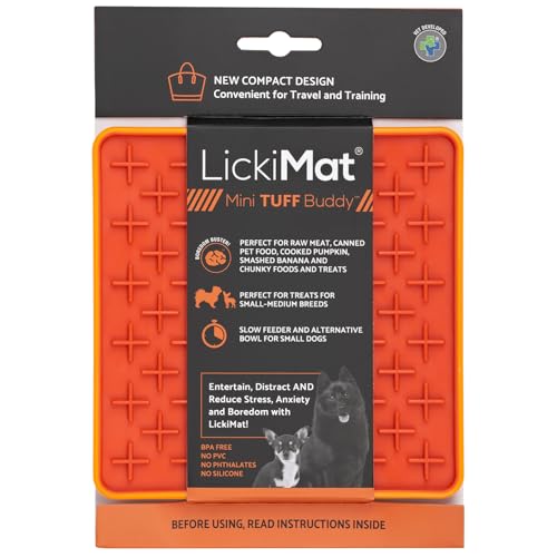 LickiMat Mini Tuff Buddy Hundefuttermatte, Slow Feeder LickiMat, Langeweile, Angstlinderung für Hunde, perfekt für Futter, Leckerlis, Joghurt oder Erdnussbutter, lustige Alternative zu einem Napf, von LICKIMAT