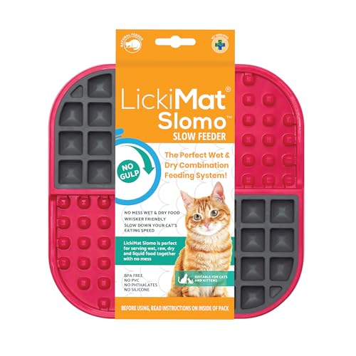 Lickimat Slomo Katzenfutterstation für langsame Katzen, Joghurt oder Erdnussbutter; lustige Alternative zu einem Futternapf oder Futternapf, Rot von LICKIMAT