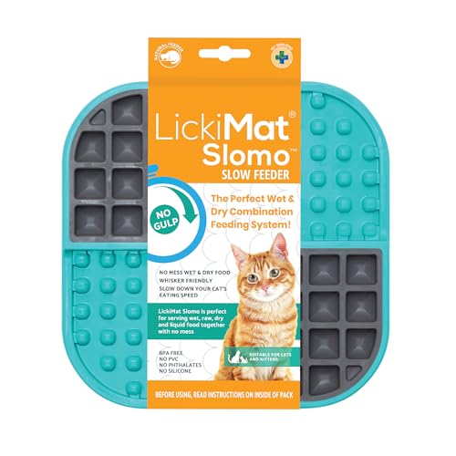Lickimat Slomo Katzenfutterstation für langsame Katzen, zur Reduzierung von Langeweile und Angstzuständen; ideal für Lebensmittel, Leckereien, Joghurt oder Erdnussbutter; lustige Alternative zu einem von LICKIMAT