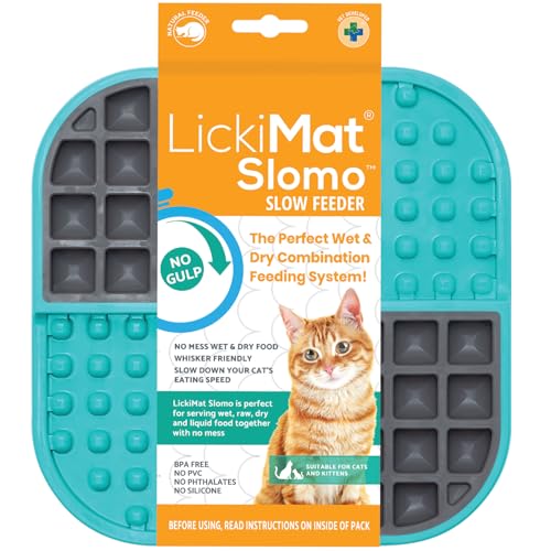 Lickimat Slomo Katzenfutterstation für langsame Katzen, zur Reduzierung von Langeweile und Angstzuständen; ideal für Lebensmittel, Leckereien, Joghurt oder Erdnussbutter; lustige Alternative zu einem von LICKIMAT