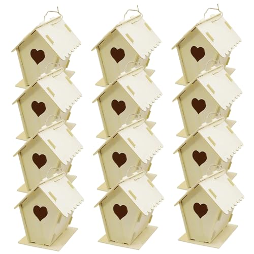 DIY unbemalte Holzvogelhaus Kits, 12 Stück Herzform mit hängenden Haken für Erwachsene Kinder DIY unbemalte Holzvogelhaus Kits, 12 Stück Herzform mit hängenden Haken für Erwachsene Kinder von Licsaliwe