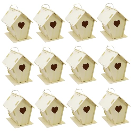 Herz & Zaun Vogelhaus, 12 Prozent unvollendete Hängevogelhäuser, Nistkästen im Freien mit hängenden Haken für Erwachsene Kinder zum Bau/4x4.3x5.5 von Licsaliwe