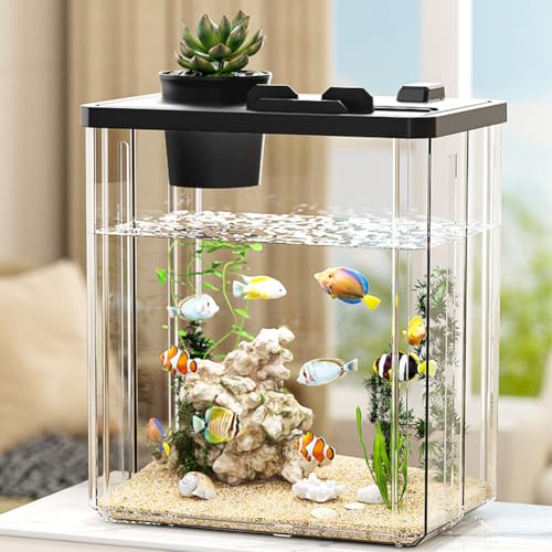 Lidzopas Aquarium-Starter-Kits, kleines Aquarium, Mini-Desktop, rechteckiges Aquarium mit Pumpe, LED-Licht, simulierte Wasserpflanzen, Fischglas-Tischdekoration für Garnelen, kleine Fische Lidzopas Aquarium-Starter-Kits, kleines Aquarium, Mini-Desktop, rechteckiges Aquarium mit Pumpe, LED-Licht, simulierte Wasserpflanzen, Fischglas-Tischdekoration für Garnelen, kleine Fische von Lidzopas