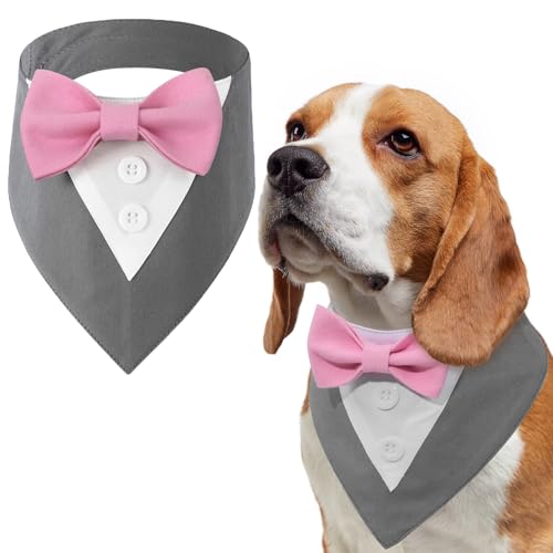LiebeDD Halstuch Hund, Grau Fliege Hund Haustier Hundehalstuch Dreieckstuch Halstücher Hunde Smoking Bandana, Verstellbar Hundekostüm Formale Hund Hochzeit Outfit für Geburtstag Party, XS von LiebeDD