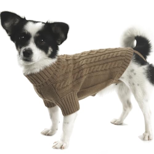 LiebeDD Hundepullover Kleine Hunde - Winter Warm Hundepulli mit Beinen Solide Klassisch Hunde Strick Pullover für Windhund Welpen und Katzen, Dog Sweater (Khaki S) von LiebeDD