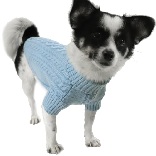 LiebeDD Hundepullover Kleine Hunde - Winter Warm Hundepulli mit Beinen Solide Klassisch Hunde Strick Pullover für Windhund Welpen und Katzen, Dog Sweater (Himmel Blau S) von LiebeDD