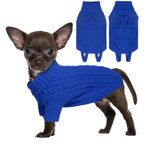 LiebeDD Hundepullover Kleine Hunde - Winter Warm Hundepulli mit Beinen Solide Klassisch Hunde Strick Pullover für Chihuahua Windhund Welpen und Katzen, Dog Sweater (Saphir Blau XS) von LiebeDD