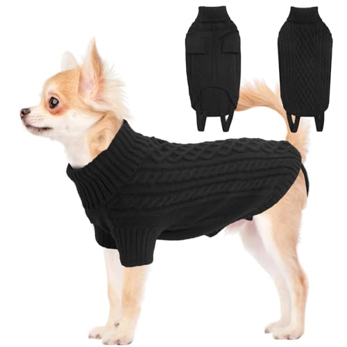 LiebeDD Hundepullover - Kuschelig Hundepulli Kleine Hunde, Rollkragen Strick Pullover Hund mit Beinschlaufe und Geschirrloch, Kleidung für Chihuahua Katzen, Warm Dog Sweater (Schwarz XS) LiebeDD Hundepullover - Kuschelig Hundepulli Kleine Hunde, Rollkragen Strick Pullover Hund mit Beinschlaufe und Geschirrloch, Kleidung für Chihuahua Katzen, Warm Dog Sweater (Schwarz XS) von LiebeDD