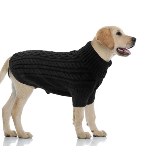 LiebeDD Hundepullover Grosse Hunde - Kuschelig Hundepulli mit Beinschlaufe und Geschirrloch, Rollkragen Strick Pullover Hund Pullis für Große Hunde Labrador Weimaraner, Dog Sweater (Schwarz Grün XXL) von LiebeDD