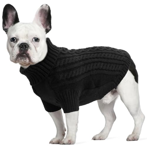 LiebeDD Hundepulli - Kuschelig Hundepullover Mittelgroße Hunde mit Beinschlaufe, Rollkragen Strick Pullover Hund Pullis für Französische Bulldogge Dackel Rehpinscher Teddy (Schwarz M) von LiebeDD