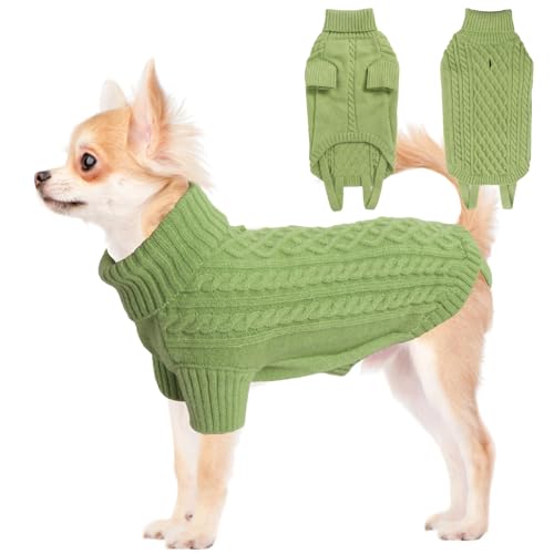 LiebeDD Hundepullover - Kuschelig Hundepulli Kleine Hunde, Rollkragen Strick Pullover Hund mit Beinschlaufe und Geschirrloch, Kleidung für Chihuahua Rehpinscher Katzen, Dog Sweater (Gras‌ Grün S) von LiebeDD